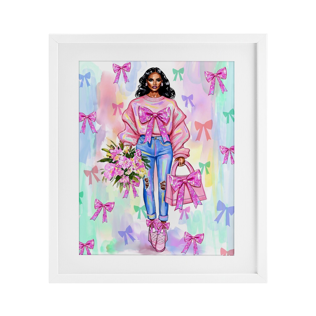 Stupell Industries Trendy Ribbon Fashion Framed Print Under Glass, design by Jess Stempel